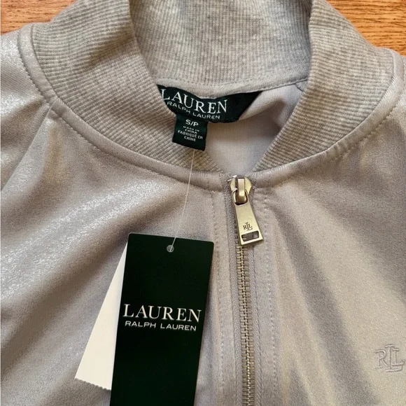 Lauren Ralph Lauren Metallic Silver Bomber Jacket Size S - Picture 2 of 4